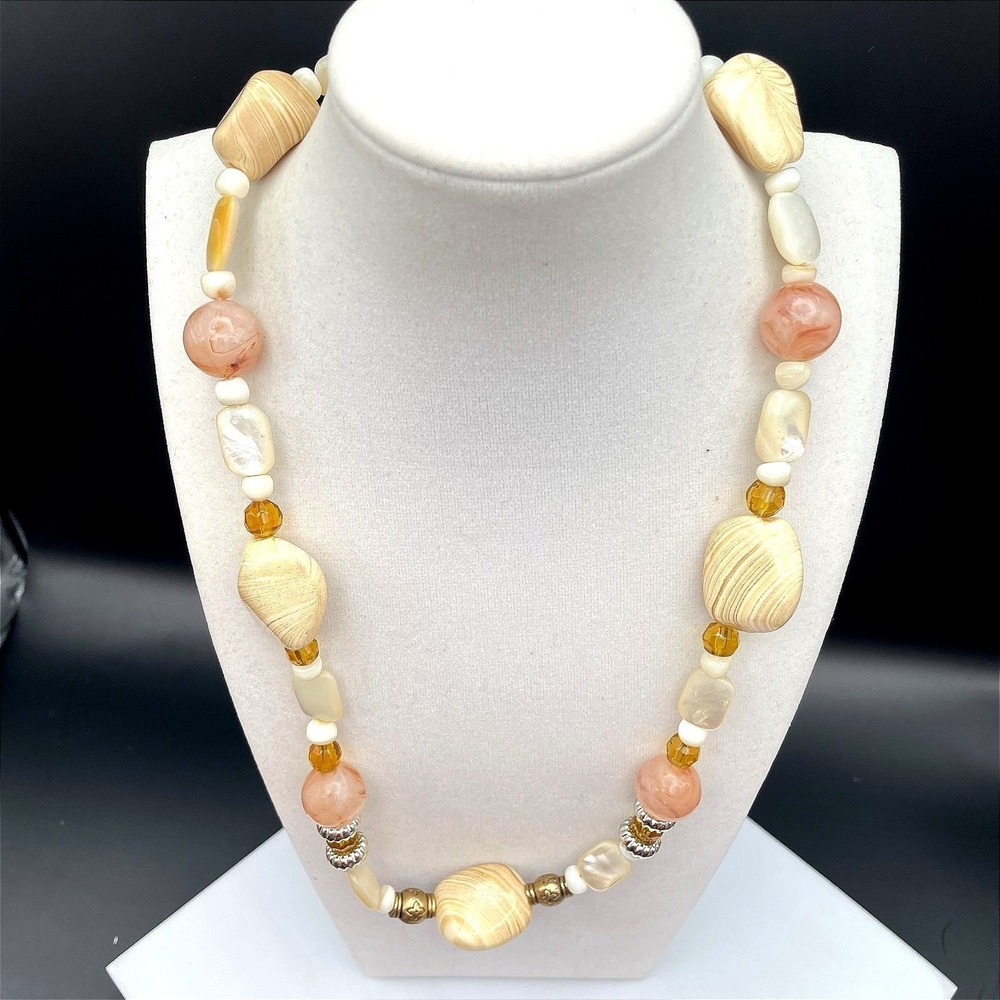 Vintage Statement Wood and Shell Beaded Necklace Accents Bohol Style Jewelry